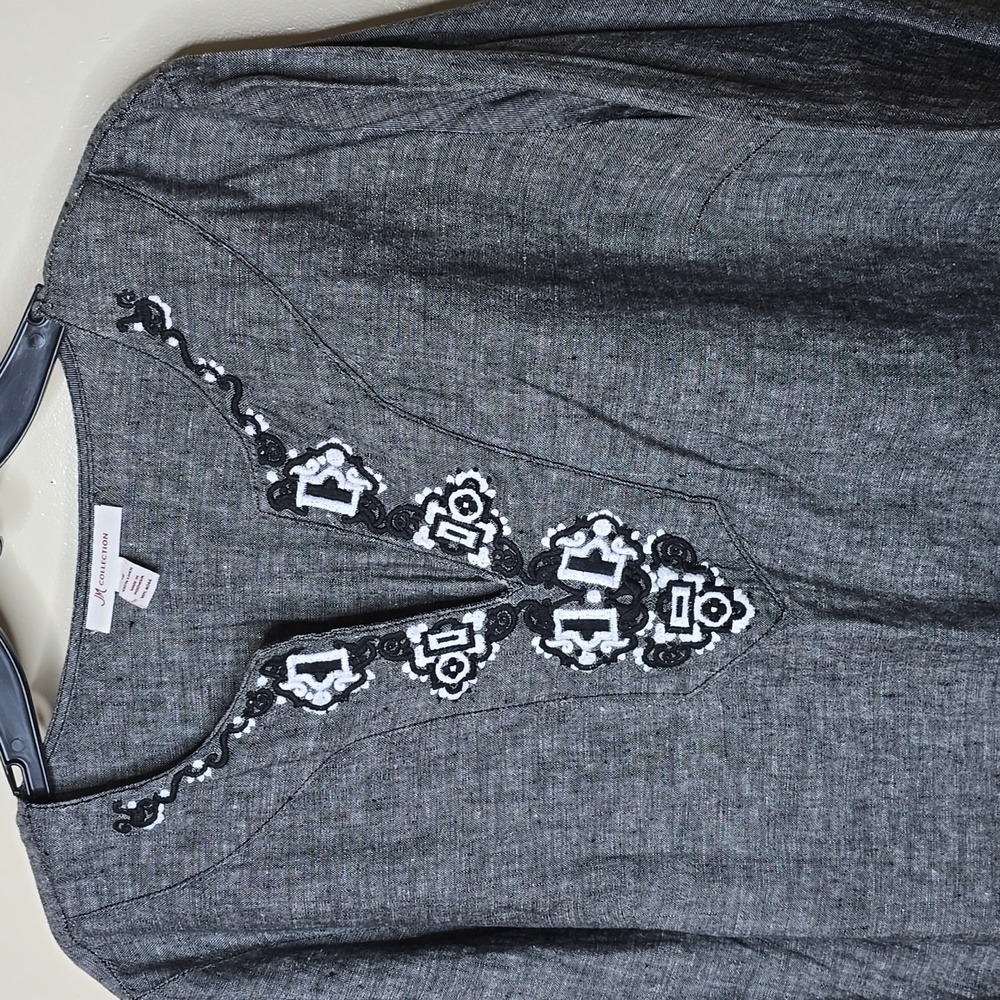 JM Collection Embroidered Linen Tunic Size 16 - Picture 3 of 9